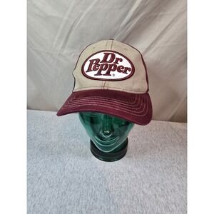 Dr. Pepper Snapback Mens Trucker Cap Hat Beige / Burgundy w/ Front Patch
